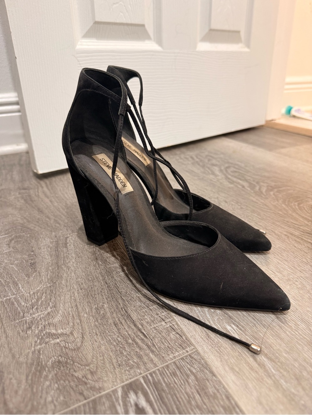 Steve Madden Black Suede Pointed Lace-Up Block Heels